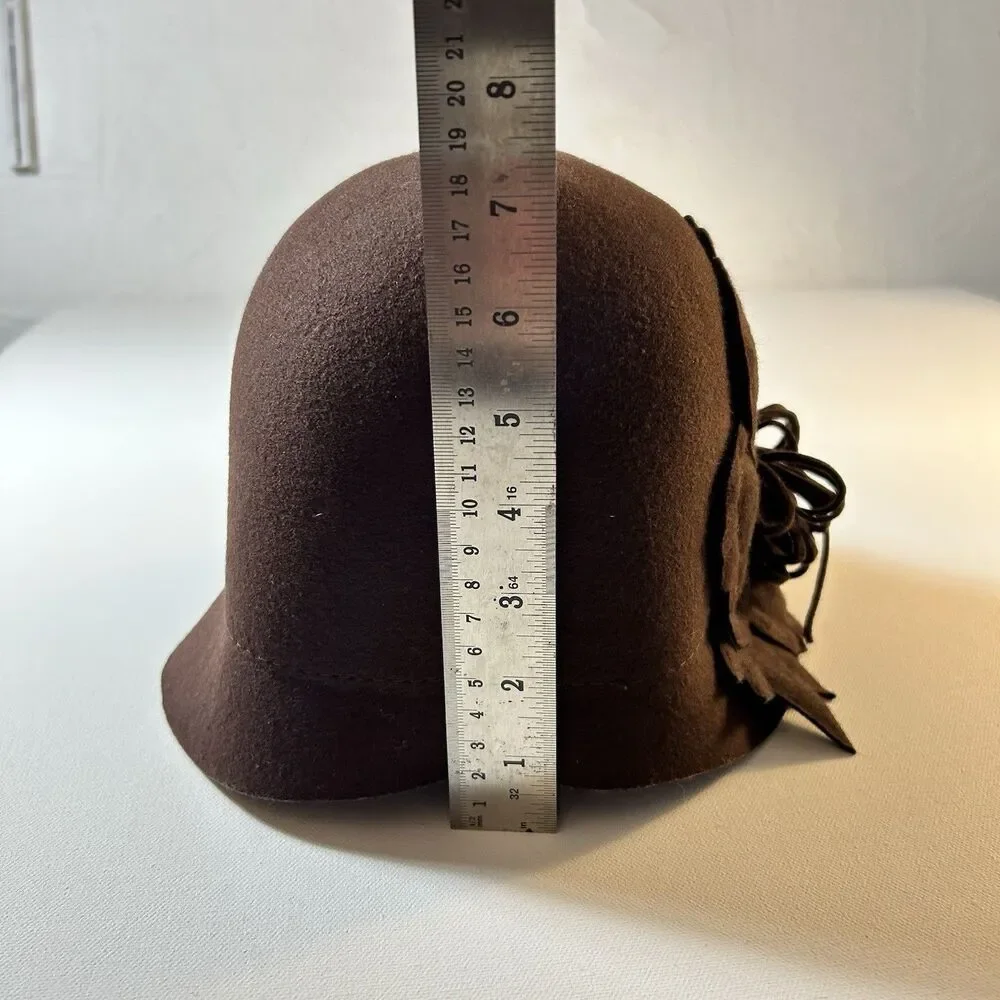 Wool Felt Cloche Hat Womens Brown Flower Flapper Style 20s 30s One Size